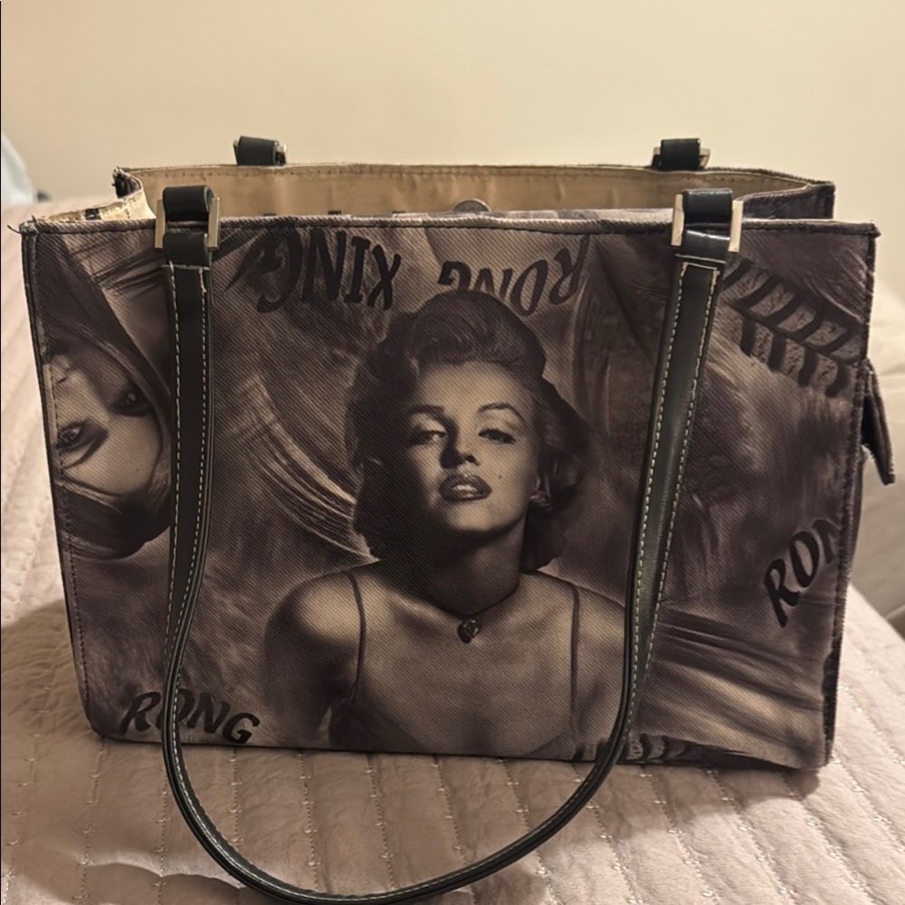 Classic Black and Gray Vintage Tote with Dual Handles